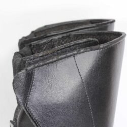 Polo Touring black leather motorcycle boots, size 41 — classic touring-style boots with reinforced toe, shin, ankle, and heel protection, partial waterproofing, and durable leather showing light wear marks.