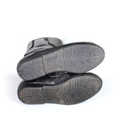 Polo Touring black leather motorcycle boots, size 43 — durable touring and adventure boots with Polo-Tex waterproof membrane, reinforced toe, shin, and heel protection, reflectors for visibility, and good condition with minor wear marks.