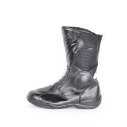 A pair of black leather Probiker touring boots in size 40. The boots feature a DryGate waterproof membrane and protective reinforcements on the toes, shin, ankles, and heel, with a reinforced sole. They show minor wear marks.