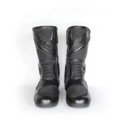 Probiker Touring black leather motorcycle boots, size 38 — touring-style boots offering good build quality, reinforced toe, shin, and ankle protection, partial waterproofing, and durable leather with minor wear marks.