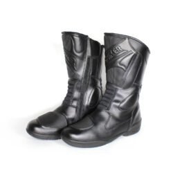 Probiker Touring black leather motorcycle boots, size 38 — touring-style boots offering good build quality, reinforced toe, shin, and ankle protection, partial waterproofing, and durable leather with minor wear marks.
