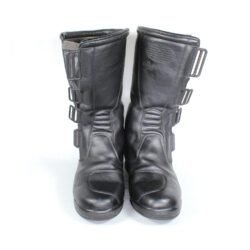 Sidi All-Season black leather motorcycle boots, size 42 — touring boots made in cooperation with Hein Gericke, featuring Sympatex waterproof membrane, reinforced toe, heel, and ankle protection, and good condition with minor wear marks.