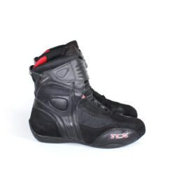 TCX X-Cube WR black leather motorcycle boots, size 39 — mid-height street and casual boots with Gore-Tex waterproof membrane, reinforced toe, ankle, and heel protection, flexible thin sole, and very good condition with minor wear marks.