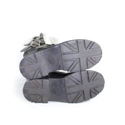 A pair of black leather Chopper-style cruiser boots by Underground Shoes in size 39. The boots feature a classic English design with metallic hardware accents and protective reinforcements on the toe, shin, and heel. They are in very good condition with minor wear marks.