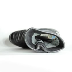 A pair of black Alpinestars high-quality leather motorcycle boots, size 38, in good condition. Made of cowhide leather with a Gore-Tex membrane, featuring reinforced protection for the toes, heel, shin, ankles, and sole. Shows typical leather wear and a minor flaw on one reflective stripe.