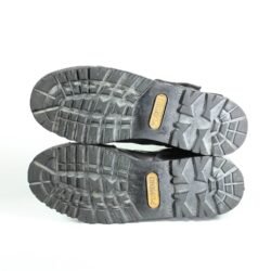 A pair of black Louis street riding boots, size 40/41, in good condition. Made of durable leather with essential impact protection for the toes, heel, and around the gear and brake levers. Shows typical leather wrinkles and some wear marks.