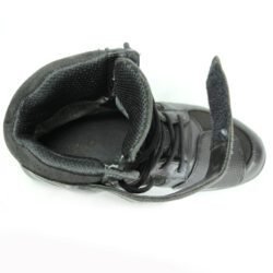 A pair of black Polo street riding boots, size 43, in good condition with minor wear marks and leather wrinkles. Features durable leather and textile construction, a PoloTex waterproof membrane, integrated reflective stripes, and reinforced impact protection for toes, ankles, and sole.