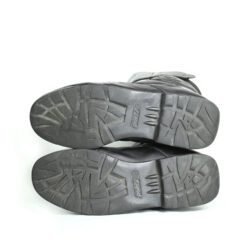 A pair of black Polo street riding boots, size 43, in good condition with minor wear marks and leather wrinkles. Features durable leather and textile construction, a PoloTex waterproof membrane, integrated reflective stripes, and reinforced impact protection for toes, ankles, and sole.