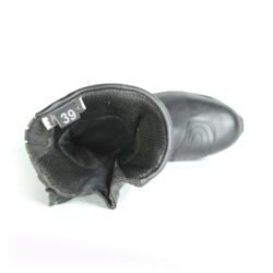 A pair of black Polo touring motorcycle boots, size 39, in very good condition. Made of full-grain leather with a PoloTex waterproof membrane, anti-slip sole, integrated reflective stripes, and comprehensive protection for the shin, ankles, heel, and toes