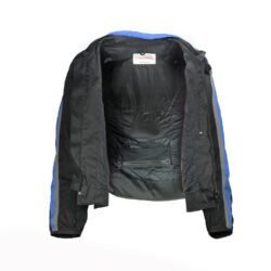 A Probiker touring and street motorcycle jacket, size XL, in very good condition. Features a classic black and blue textile design, with integrated protection for elbows, shoulders, and back, suitable for fair weather riding.