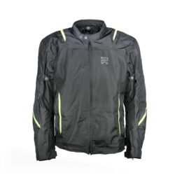 A black Raxus winter touring and street motorcycle jacket, size 3XL, in very good condition. Made of robust Maxdura 600D textile with a removable thermal lining. Features CE-approved shoulder, elbow, and back protectors, waterproofing, and adjustable waist, wrists, and arms.