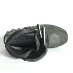 A pair of black REDBIKE lightweight short motorcycle boots, size 42, in good condition. Made of waterproof nubuck leather and textile with a HIPORA membrane, featuring ABS ankle protectors, a reinforced sole, and an antibacterial removable insole for urban riding.