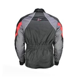 A black and red Roleff winter and all-season motorcycle jacket, size M, in very good condition. Features abrasion-resistant Kodra® 500D textile, a removable Wind-Tex® waterproof and breathable membrane, a removable thermal liner, EN 1621-1 certified shoulder and elbow protectors, reflective strips, and a connection zipper for pants.