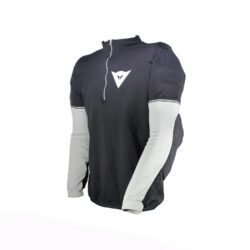 A black and grey Dainese protective off-road shirt, size XXL, in good condition. Features a classic cross styling with removable sleeves, elbow and shoulder protectors, water bottle pockets, and a small zip-secure pocket.