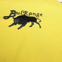 A black and yellow BulRange all-season motorcycle jacket, size M, in good condition. Features durable Cordura textile with detachable sleeves, Knox protectors at shoulders, elbows, and back, 3M reflective stripes, multiple adjustments, and includes a thermal liner. Shows some wear and stubborn stains.