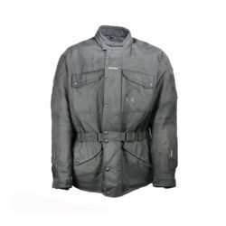 A black Büse touring and street motorcycle jacket, size 3XL, in good condition. Made of textile with multiple adjustment points for fit and CE protectors for shoulders, elbows, and back