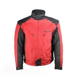 A black and red Dainese Moto Collection touring jacket, size 54, in very good condition. Features versatile styling with detachable sleeves, full-length ventilation, a thermal liner, multiple pockets, and CE protection for shoulders, elbows, and back.