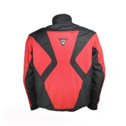 A black and red Dainese Moto Collection touring jacket, size 54, in very good condition. Features versatile styling with detachable sleeves, full-length ventilation, a thermal liner, multiple pockets, and CE protection for shoulders, elbows, and back.