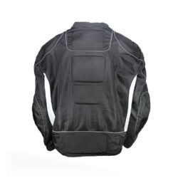 A black FLM Air Mesh motorcycle jacket, size 5XL, in very good condition. Features a full mesh textile construction for maximum airflow in hot weather, multiple adjustment straps, a pants connection zipper, and CE-rated protectors at shoulders, elbows, and back.