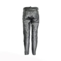 A pair of black Louis leather motorcycle trousers, size M 50 (86 cm waist), in good condition. Features a classic cruiser and chopper style with a 5-pocket jean design, belt loops, and high-quality cowhide construction.