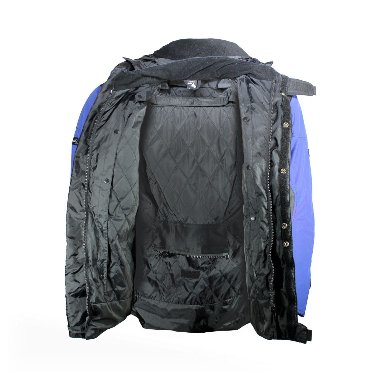 A black and blue Polo Competition R women's leather motorcycle jacket, size 36, in very good condition. Features a snug racing fit, shoulder, elbow, and back protectors, reflective stripes, and a connection zipper for track days or street riding.