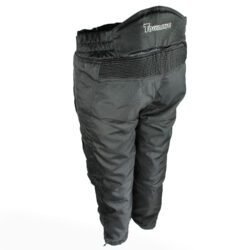 A pair of black Polo waterproof textile motorcycle trousers, size M 50/52 (92 cm stretch waist), in very good condition. Features a Klima-membrane and thermal liner for cold and wet weather touring and adventure riding.