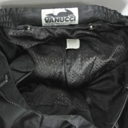 A pair of black Vanucci waterproof touring motorcycle trousers, size XL, in very good condition. Made of durable textile with a SympaTex membrane and features both short and full-length jacket connection zippers. Pockets for knee and hip protectors are included (protectors not provided)