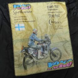 A black and red YOKO vintage-style motorcycle jacket, size XL, in very good condition. Features durable Cordura textile, a GoreTex waterproof membrane, and CE-rated shoulder and elbow protectors, blending unique vintage style with modern protection.