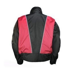 A black and red YOKO vintage-style motorcycle jacket, size XL, in very good condition. Features durable Cordura textile, a GoreTex waterproof membrane, and CE-rated shoulder and elbow protectors, blending unique vintage style with modern protection.