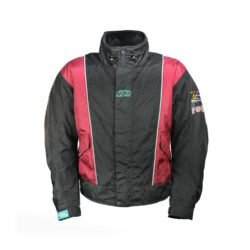 A black and red YOKO vintage-style motorcycle jacket, size XL, in very good condition. Features durable Cordura textile, a GoreTex waterproof membrane, and CE-rated shoulder and elbow protectors, blending unique vintage style with modern protection.
