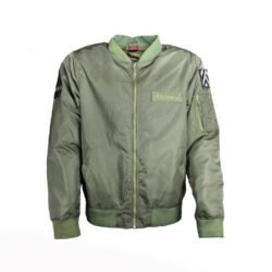 A green city and urban style textile motorcycle jacket, size 3XL, in very good condition. Features integrated protectors for shoulders, elbows, and back for essential riding safety.