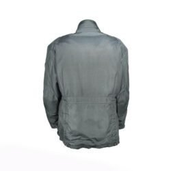 A grey Clover Cambridge waterproof textile motorcycle jacket, size XL, in very good condition. Features a classic medium-length design with a removable thermal liner, four outer pockets, and thin foam protection at the elbows and shoulders.