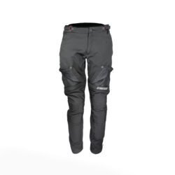 A pair of black Dainese New Drake Air Tex touring textile motorcycle pants, size 50 (94 cm waist), in very good condition. Features elasticated Cordura Comfort fabric, closable thigh air intakes for ventilation, knee protectors, and adjustable fit with side and calf zippers