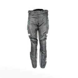 A pair of black FLM Adventure Technology touring and adventure textile motorcycle pants, men's size M (48-50), in very good condition. Features included knee protectors, side cargo pockets, a stretch panel, and thigh mesh vents for ventilation