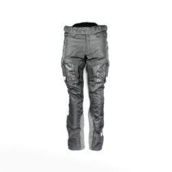 A pair of black FLM Adventure Technology touring and adventure textile motorcycle pants, men's size M (48-50), in very good condition. Features included knee protectors, side cargo pockets, a stretch panel, and thigh mesh vents for ventilation