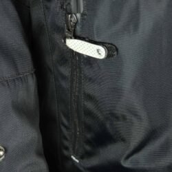 A black and red Furygan Titan sport racing textile jacket, size XL (105-112 cm chest), in good condition. Features a waterproof climate membrane, removable CE-approved D3O protectors at shoulders, elbows, and back, aluminum impact reinforcements, and a removable quilted thermal liner.