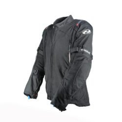 A black Held Gore-Tex premium textile motorcycle jacket, size L, in very good condition. Features a GORE-TEX Pro Shell laminate, Superfabric reinforcements, CE-certified SAS-TEC Quattrotempi protectors at shoulders, elbows, and back, and multiple ventilation zippers for sport-touring and adventure riding.
