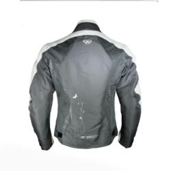 A grey Ixon Flora Mania women's summer mesh motorcycle jacket, size 2XL, in very good condition. Features Spytech polyester construction with mesh panels for ventilation, CE-certified shoulder and elbow protectors, a foam back protector, and multiple pockets.