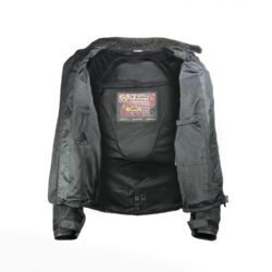 A black Ixon Hacker summer mesh motorcycle jacket, size 3XL, in very good condition. Features Spylex polyester construction with extensive mesh panels for ventilation, CE-certified shoulder and elbow protectors, a back protector, and multiple adjustments for a custom fit.