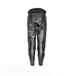 A pair of black café-racer and street style leather motorcycle pants, size 52, in very good condition. Features light foam protection for knees and hips.