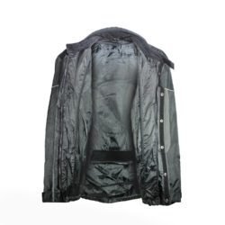 A black and grey textile motorcycle jacket, size XL, in good condition. Features street and touring styling without integrated protectors. The thermal liner is not included