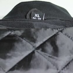 A black Road Polo all-weather textile motorcycle jacket, size XL (54-56), in very good condition. Features a waterproof Klimat membrane, removable thermal liner, adjustable fit, and shoulder and elbow protectors for touring and street riding.