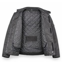 A black Road Polo all-weather textile motorcycle jacket, size XL (54-56), in very good condition. Features a waterproof Klimat membrane, removable thermal liner, adjustable fit, and shoulder and elbow protectors for touring and street riding.