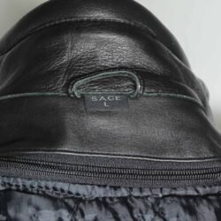 A black Sace leather motorcycle jacket, size L/54, in very good condition. Features a cruiser and café-racer style with a removable thermal liner, ventilation openings, and CE-rated protection for elbows, shoulders, and back.