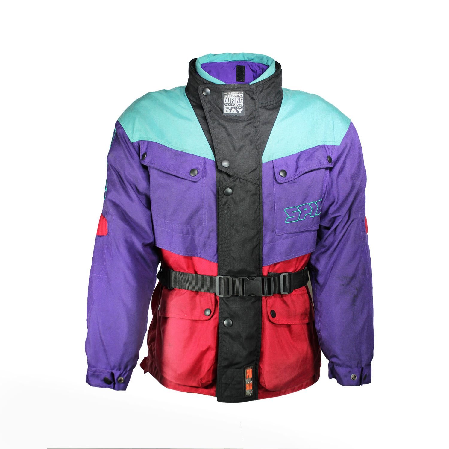 A multi-colored Spidi H2Out vintage-style textile motorcycle jacket, size 52 (XL, 106-112 cm chest), in very good condition. Features a waterproof H2Out membrane, thermal liner, and CE-certified shoulder and elbow protectors for street and touring riding.