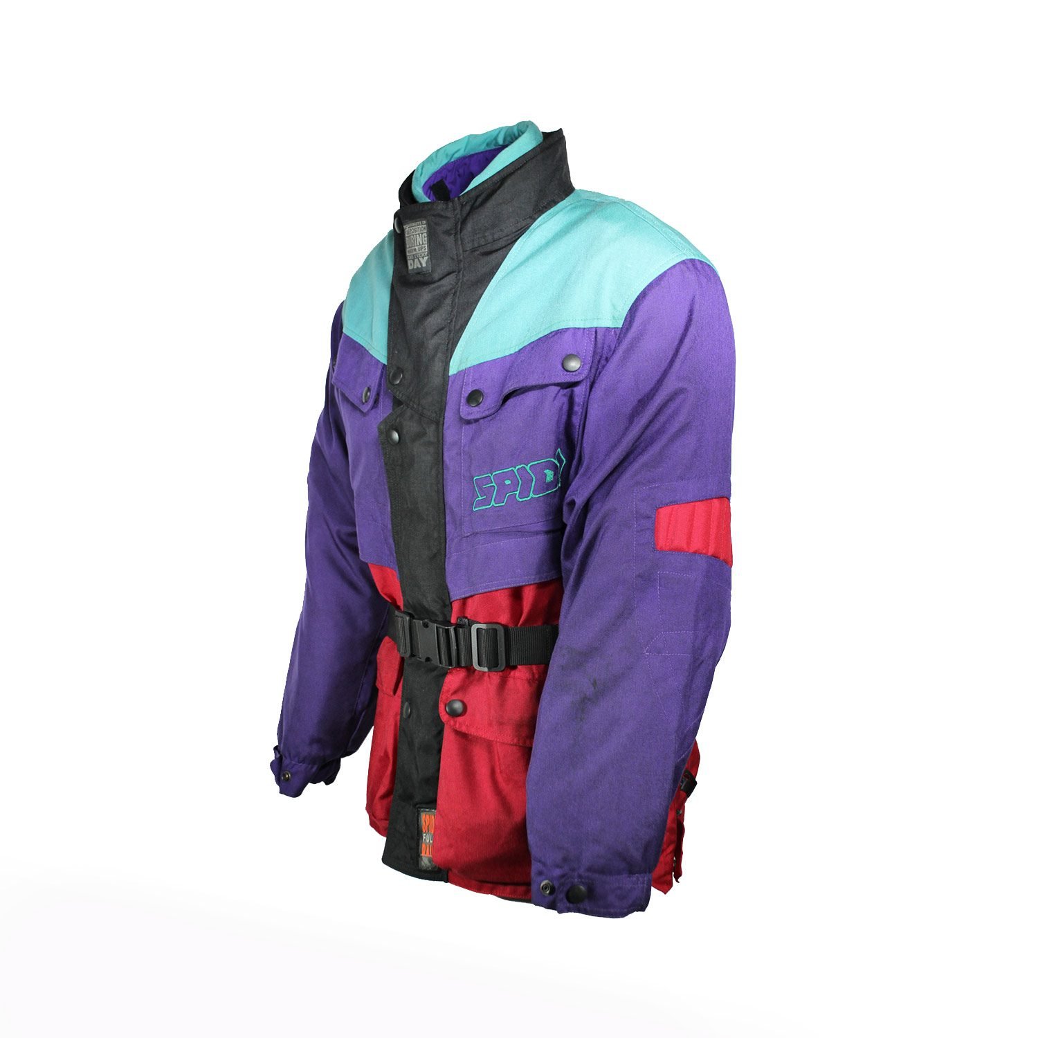 A multi-colored Spidi H2Out vintage-style textile motorcycle jacket, size 52 (XL, 106-112 cm chest), in very good condition. Features a waterproof H2Out membrane, thermal liner, and CE-certified shoulder and elbow protectors for street and touring riding.