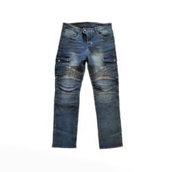 Men's denim blue wear-resistant stretch denim motorcycle riding jeans with removable knee and hip protectors