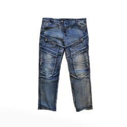Men's denim blue wear-resistant stretch denim motorcycle riding jeans with removable knee and hip protectors