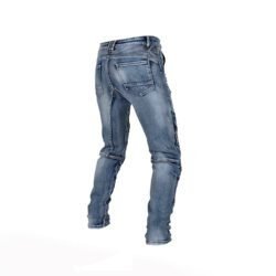 Men's denim blue wear-resistant stretch denim motorcycle riding jeans with removable knee and hip protectors