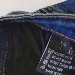 Men's denim blue motorcycle riding jeans with removable knee and hip protectors